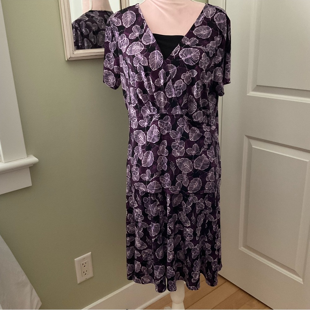 SAG HARBOR, BLACK AND PURPLE KNIT SKIRT SET, SIZE:L/G